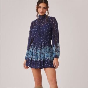 Anthropologie Blue Let Me Be Mock Neck Sheer Mini Dress | Size M